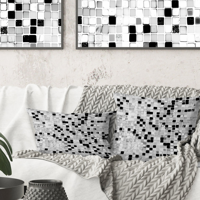 Carreau de mosaïque blanc moderne - Coussin décoratif moderne, H 18 po x l 18 po