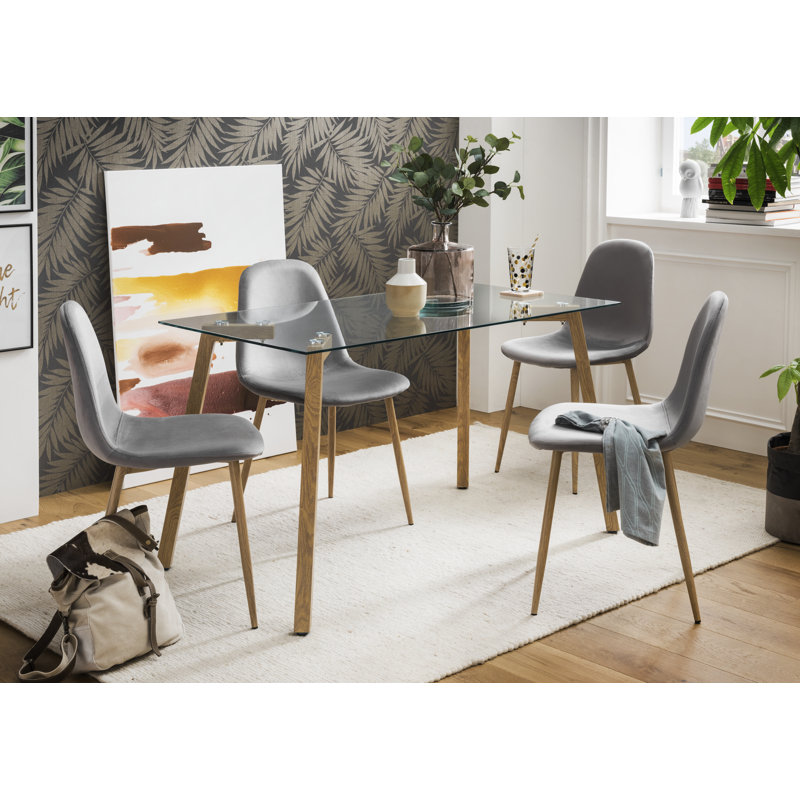 Alberta Glass Top Metal Base Dining Table