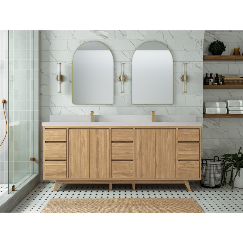 84'' Double Bathroom Vanity with Quartz Top, Carrara Quartz