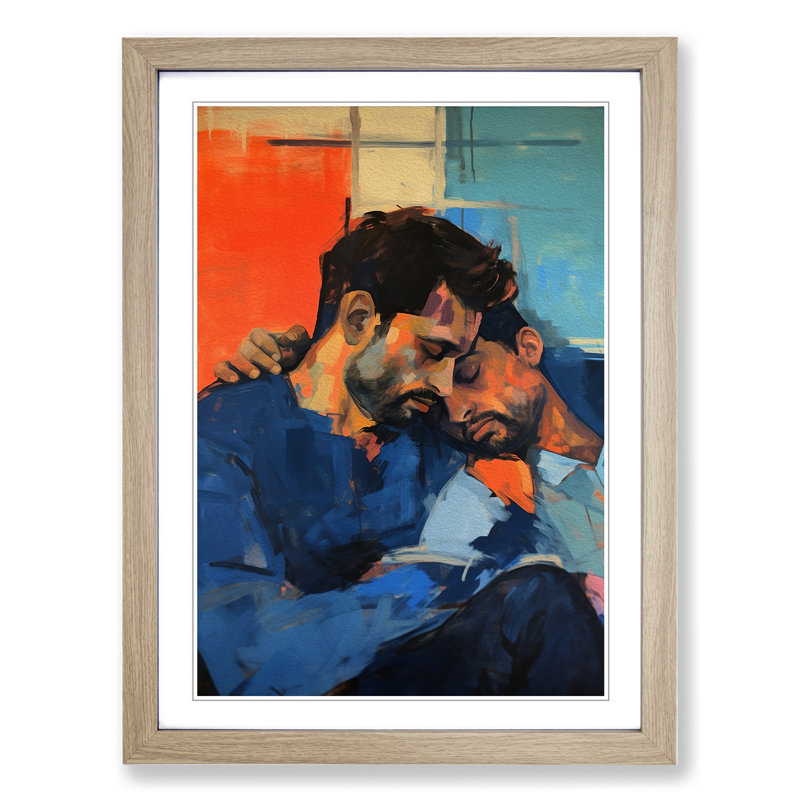Two Men In Love Gestural - Single Picture Frame Print on Wood, Oak Framed, 46cm H x 34cm W