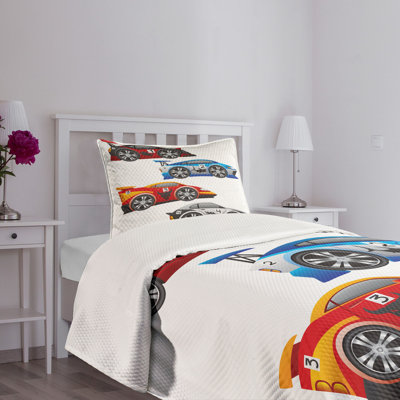 Ambesonne Cars Bedspread Formula Cars Technology Multicolor