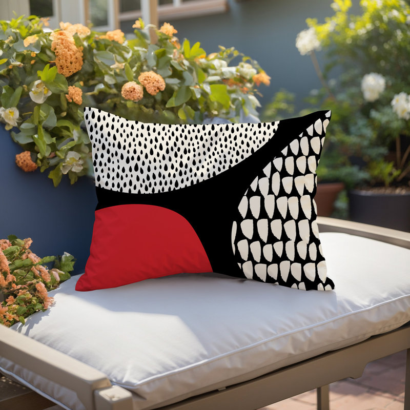 Coussin lombaire réversible intérieur / extérieur Vikka, H 14 po x l 20 po, Rouge / noir / blanc cassé