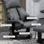  Fauteuil inclinable de massage en similicuir gris neutre avec repose-pieds, pivotant à 360 ° pour vous détendre à la maison