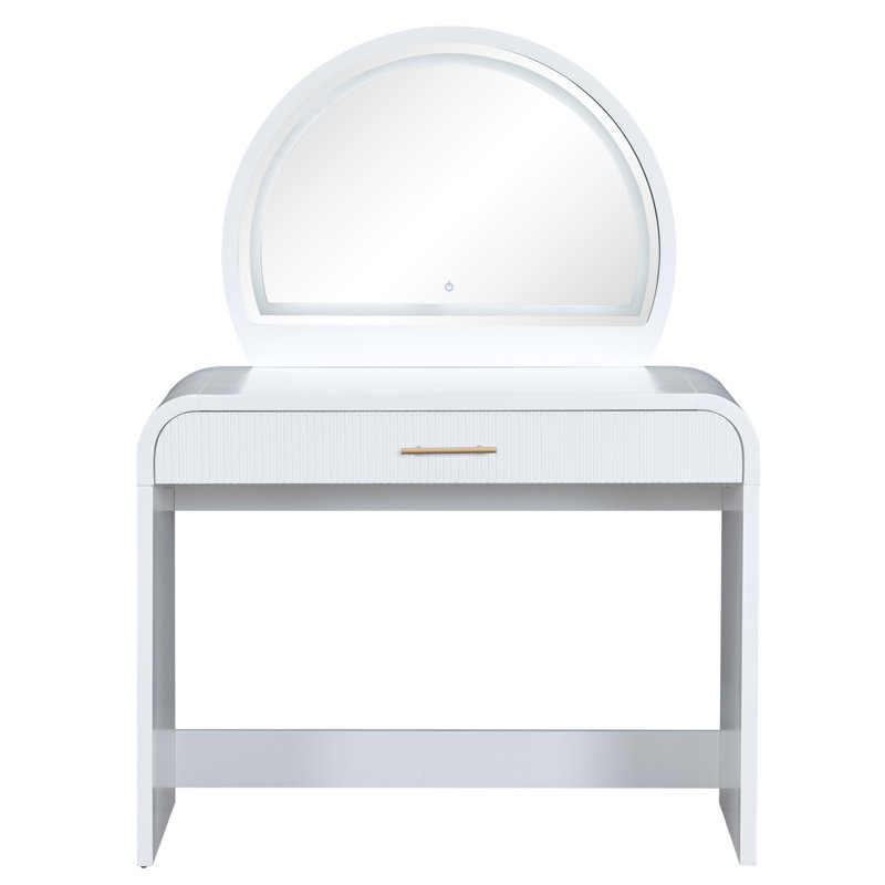39" Makeup Vanity Table with Mirror Touch Screen Lighted Mirror, Dressing Table with Drawer for Bedroom, White, White