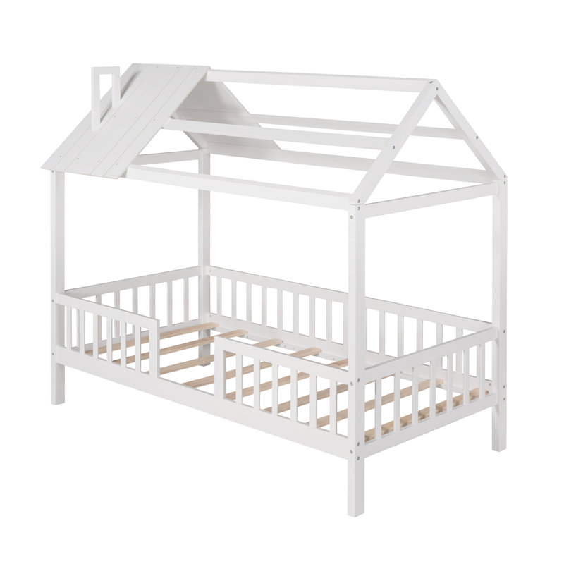 Lit simple en bois avec clôture, Blanc