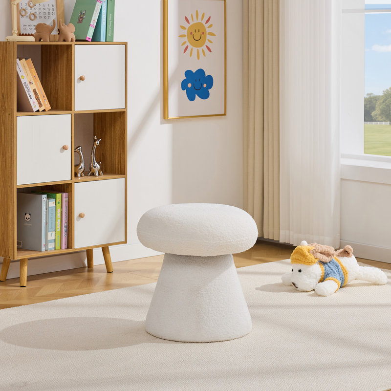 Petit repose-pieds pivotant à 360 ° en forme de champignon à rembourrage doux, tabouret de changement de chaussures, tabouret de maquillage pour coiffeuse d'une hauteur de 27 à 28 po