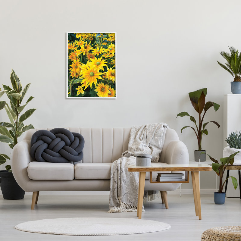 Champ de tournesols en fleurs, ampoules vertes et pétales jaunes - Peinture, H 30 po x l 24 po x l 1,5 po