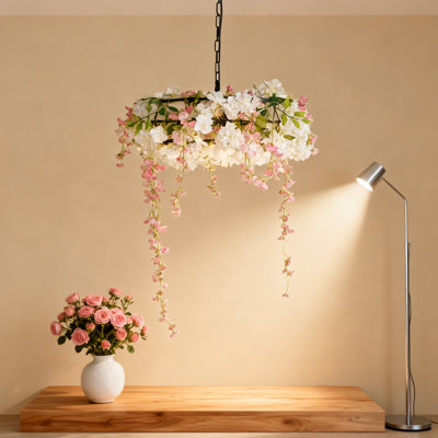 3-light Dimmable Pink Flower Plant Chandelier