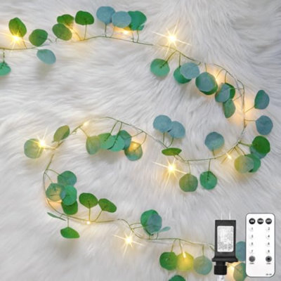 Vignes avec lumières à brancher, guirlande d'eucalyptus de 33 pi avec 100 lumières DEL connectables avec télécommande, lumières à rallonge pour chambre à coucher, chambre, mur, jardin, fête, dortoir de mariage (blanc chaud)