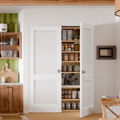 Portes intérieures de garde-manger intérieures - Double porte standard à persiennes blanches avec poignées argentées