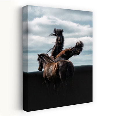 «Wild Horses Eleving», art dramatique abstrait contemporain, paysage de cheval