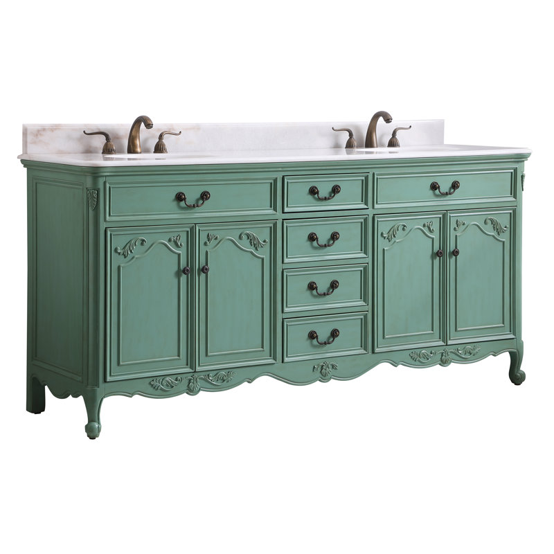 Ensemble de meuble-lavabo double 72 po Angelique, Vert, Blanc pur