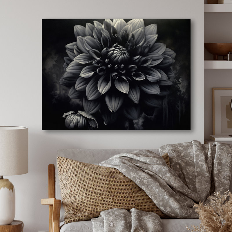 Palette de dahlia noir et blanc - art mural en métal Dahlia, H 12 po x l 20 po x P 1 po