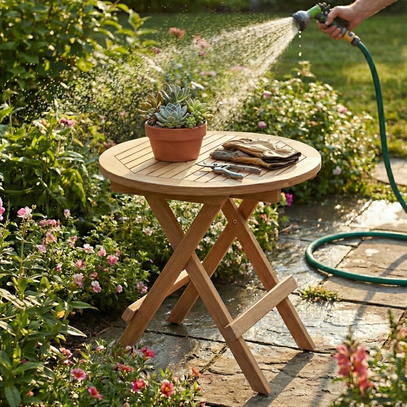 Table d'appoint ronde en teck pour terrasse