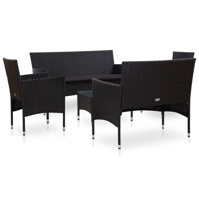 Ameriya 5 Piece Lounge Chair with Cushions, Black, Black