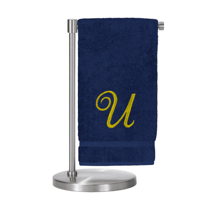 Serviettes de bain monogrammées - ensemble de 1 - lettre en script, U, Marine / doré