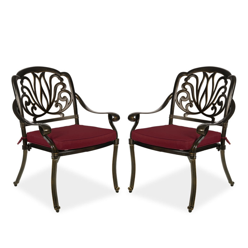 Chaise de patio empilable avec coussin, Bronze foncé, Rouge piment