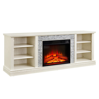 Grand support de rangement pour bureau télé en faux pierre, console média avec grand meuble de rangement, meuble télé moderne avec foyer de 23 po, blanc, l 70,12 po x P 15,35 po x H 25,83 po