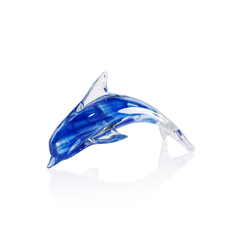 Dauphin en verre Marinella, Bleu, H 4,5 po x l 8 po x P 3,75 po