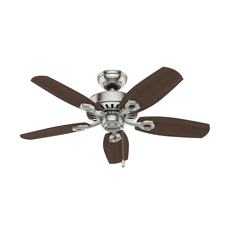 42" Builder 5 - Blade Standard Ceiling Fan with Pull Chain and Light Kit Included, Brushed Nickel