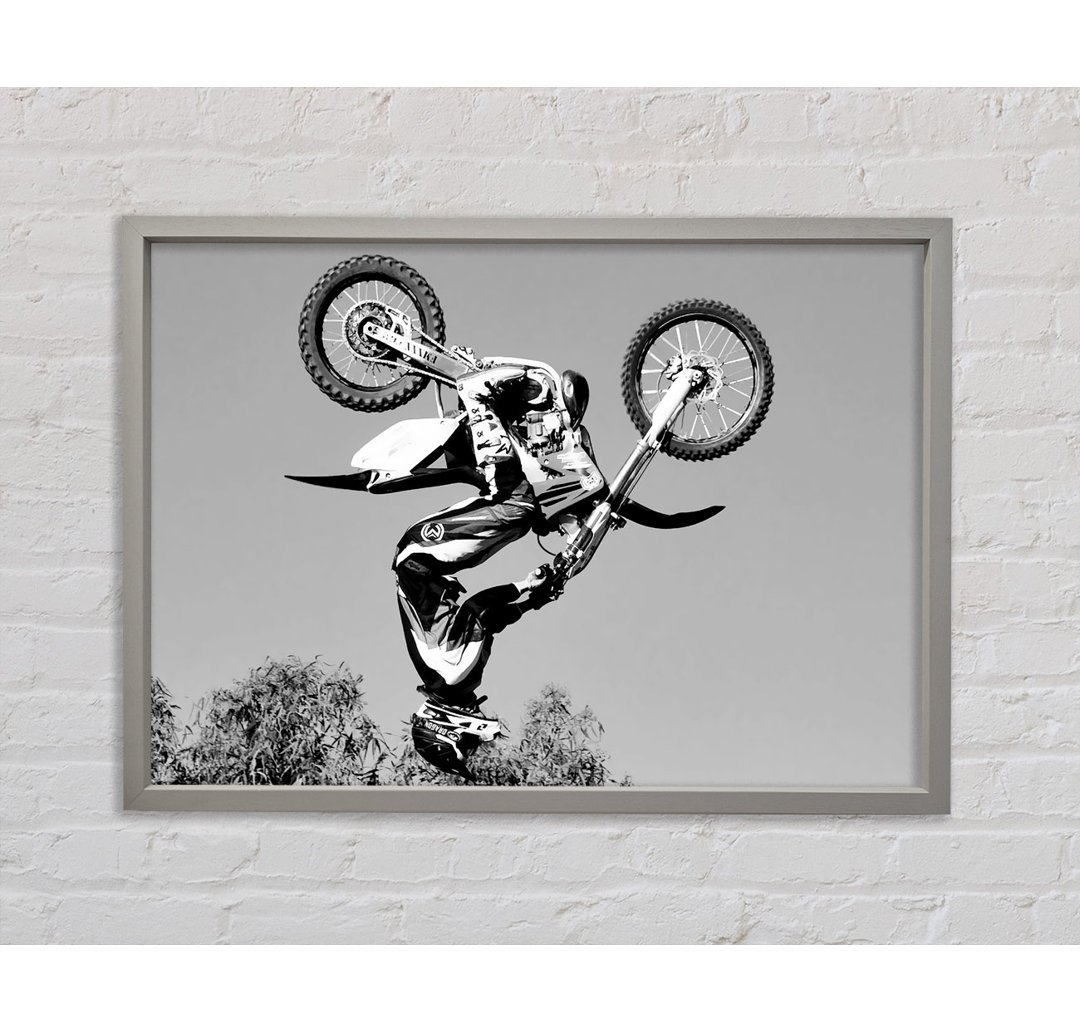 Motorcross Freestyle Upside Down Flip B N W - Einzelbildrahmen Kunstdrucke auf Leinwand