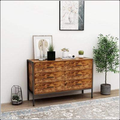 Rustic Brown Wood Storage Dresser With Six Spacious Drawers, Perfect For Organizing And Enhancing Any Room's Aesthetic