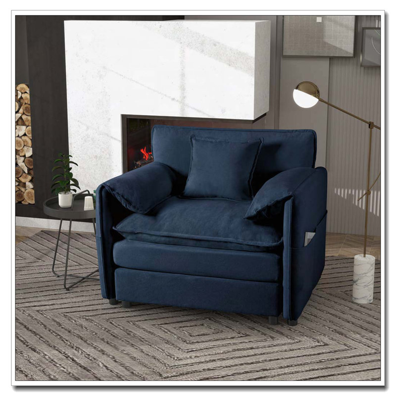 Fauteuil en tissu d'ameublement Chenille, Bleu
