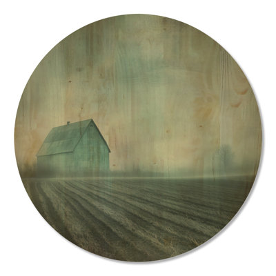 «Teal Country Field» - ferme, art mural rond en bois