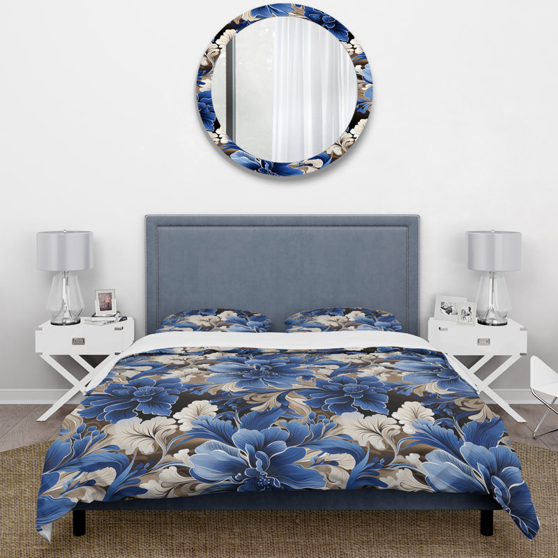 Ensemble de housse de couette à motif floral victorien bleu et blanc cobalt IV