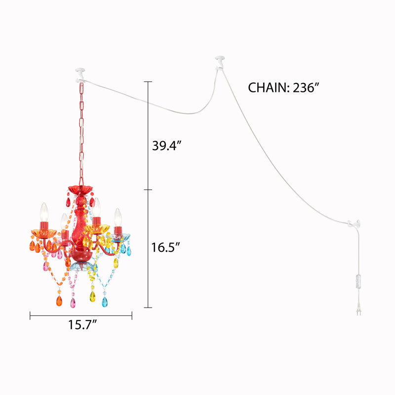 Dursum 4 - Light Crystal Chandelier, Red, Multicolor