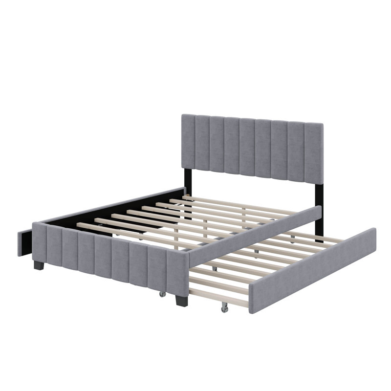 Lamprini Upholstered Velvet Standard Bed with Drawers, Gray