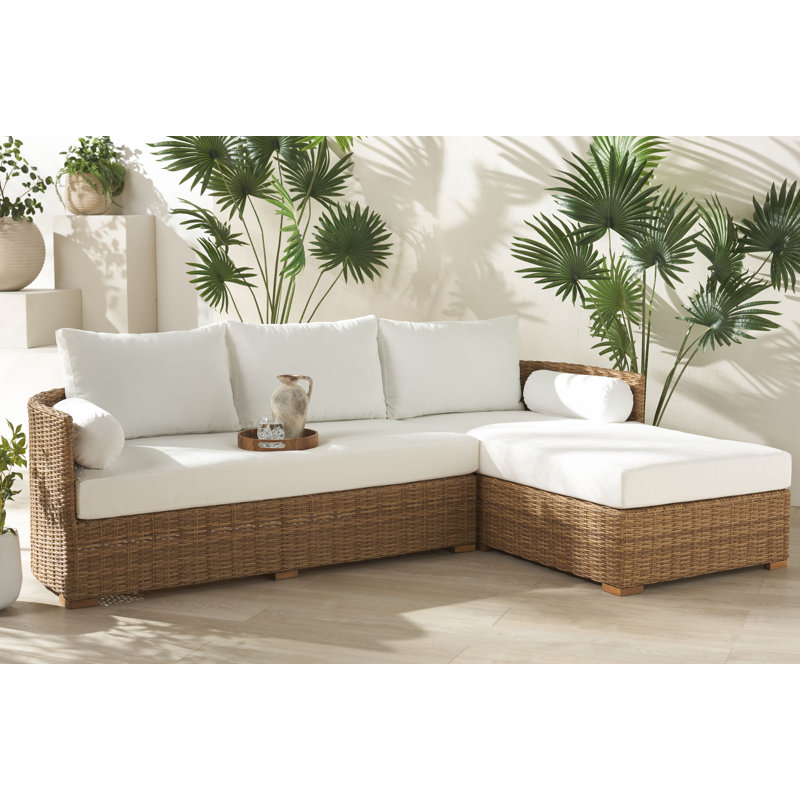 Anguilla Wicker Outdoor Chaise Sectional, Natural