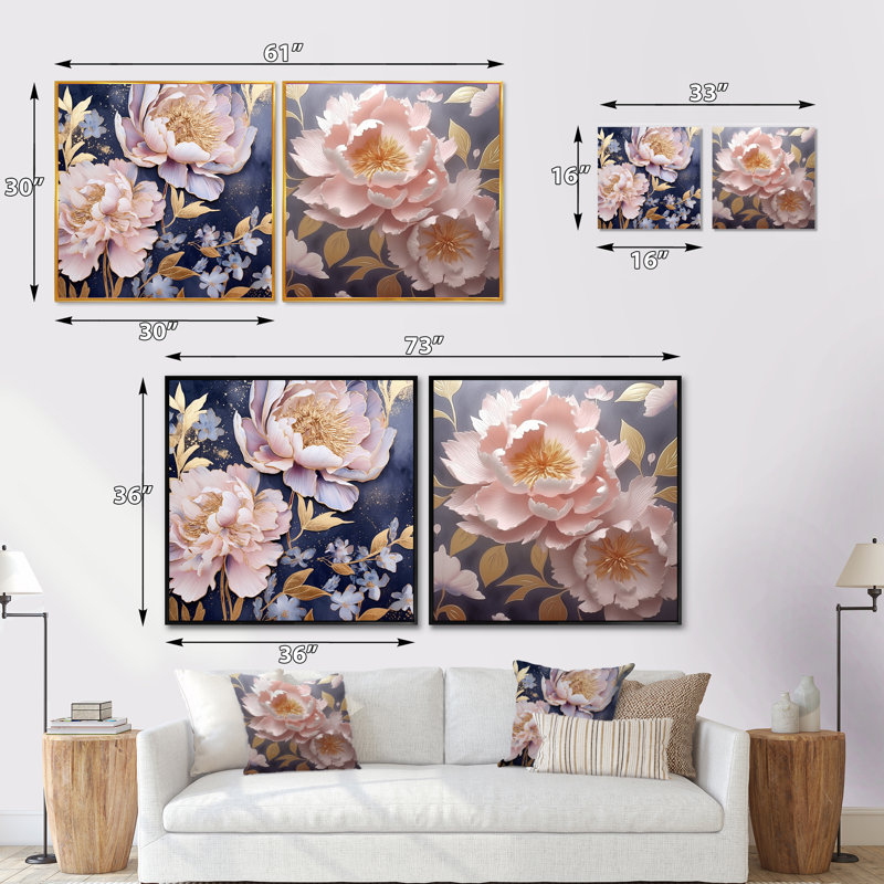 Gard - Ensemble de 2 collages carrés coquelicots, Cadre flottant brun, H 30 po x l 61 po