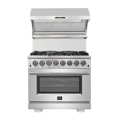 Capriasca 36-inch Dual Fuel Range Stainless Steel, 6 Burners, 5.36 cu.ft. True Convection Oven