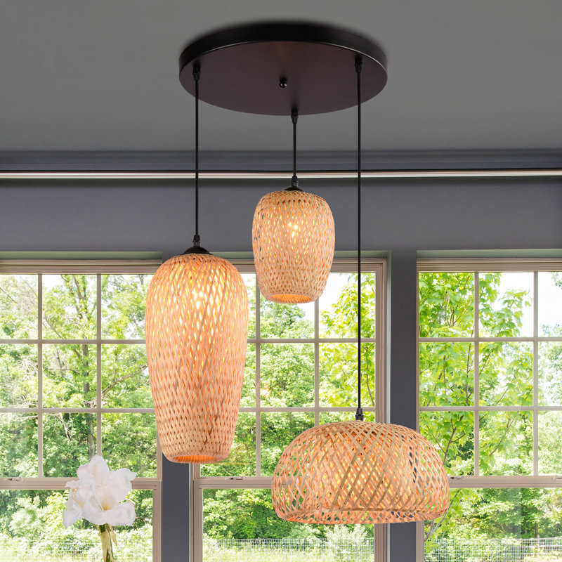Luminaires suspendus rétro en rotin de bambou Cordrey Farmhouse