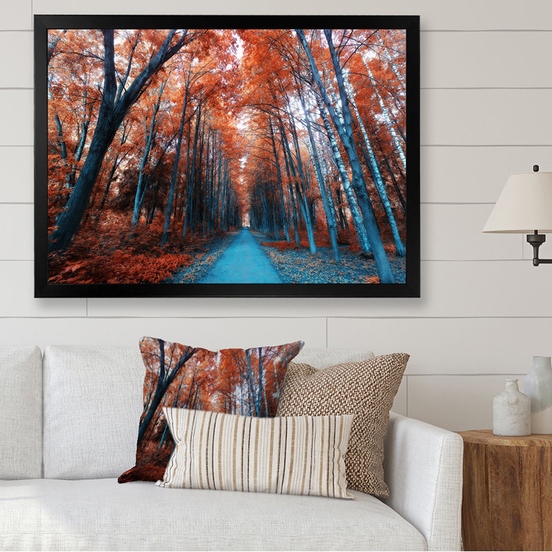 Mystic Orange Fall Forest II - reproduction d'art sur toile traditionnelle, H 34 po x l 44 po x P 1,5 po, Cadre photo noir