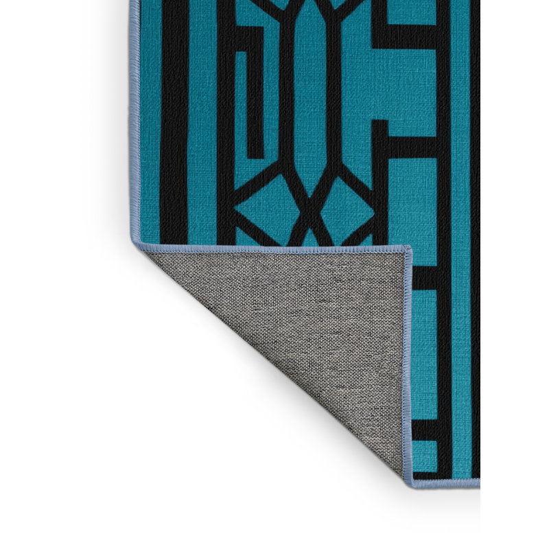 Machine Washable Trellis Blue Area Rug, Round 4'