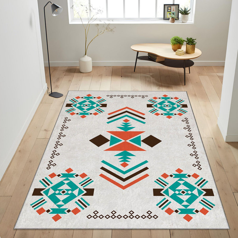 Premium Woven Carpet, 4 ft x 6 ft, 100% Polyester, 740 g/m² | Non-Slip Felt Dot Underside, Machine Washable at 86°F, Low Pile Height: 0.2 in | Digital Print Design, Easy to Clean & Maintain, Ideal for Living Room & Office