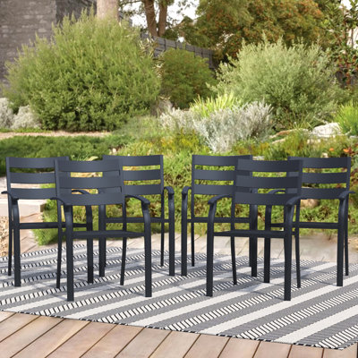 Patio Chairs, Stackable Outdoor Dining Chair, Black Metal Chairs, Wrought Iron Outdoor Chairs With Armrest, Support 300 Lbs, Ideal For Garden, Backyar by Latitude Run