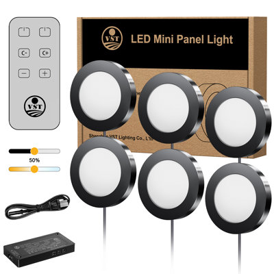  Under Cabinet Lights with Remote, Plug-in LED Puck Lights, 12V 1.8W, 3000K–6500K Adjustable for Living Room, Shelves & Wardrobe 6 Pack