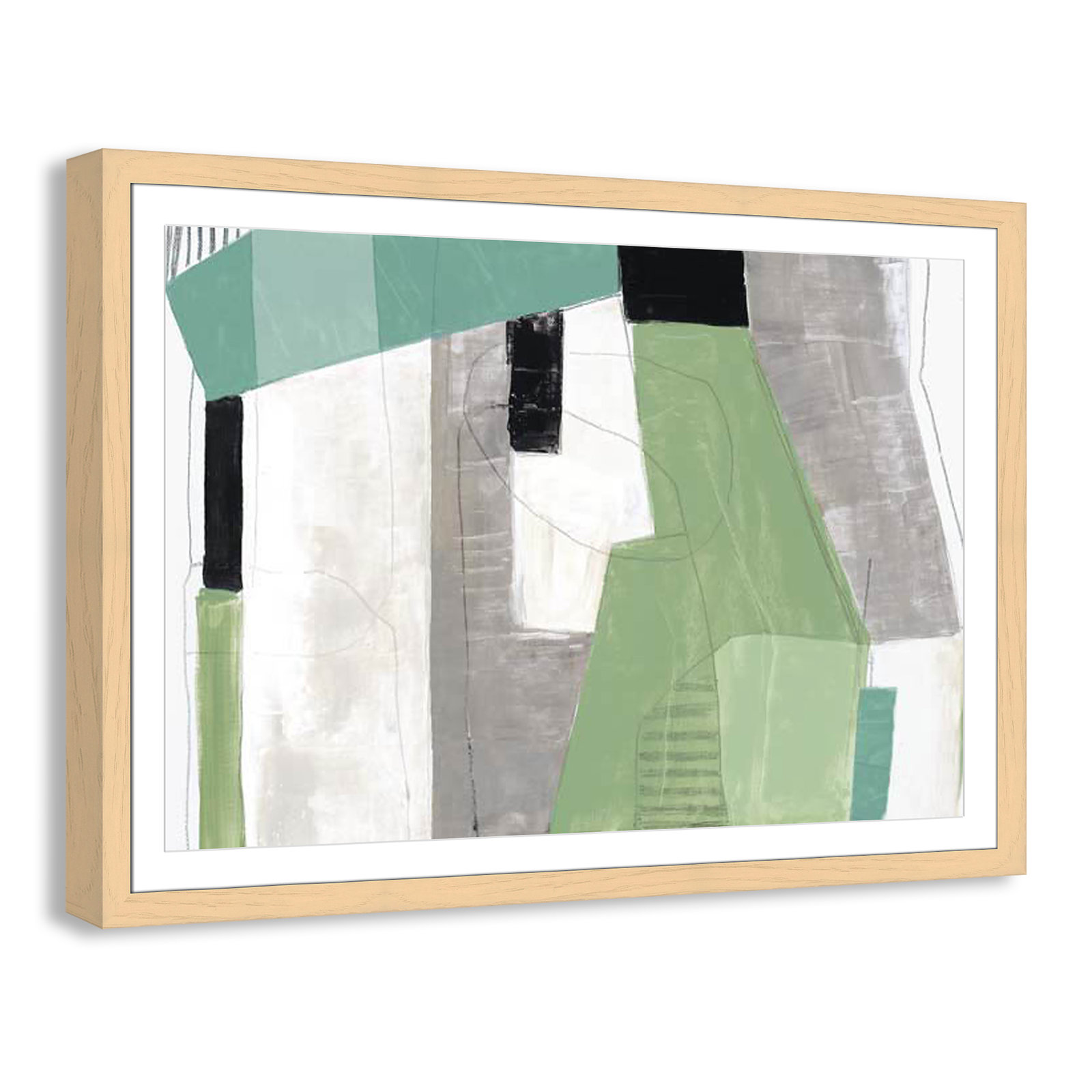 Evergreen Essence Print, 35" H x 49" W x 1.25" D, Natural Cube Frame - Matted Fine Art Paper Print, White