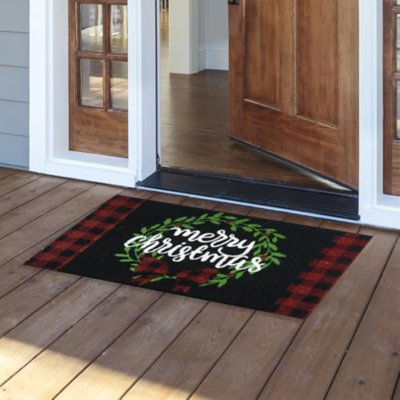 Christmas Wreath Natural Fiber Coir Doormat
