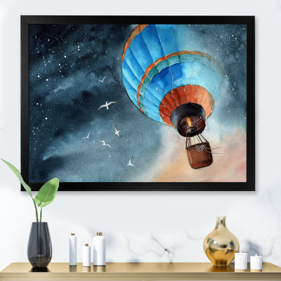 «Blue Air Balloon in Starry Night», peinture sur toile