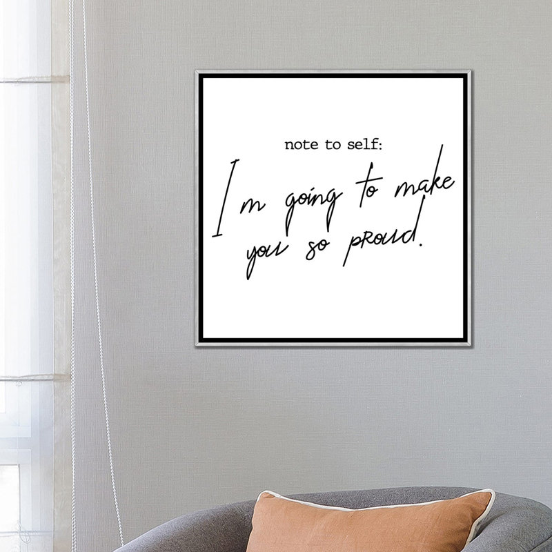 Note pour l’impression d’art textuel, H 26 po x l 26 po x P 1,5 po, Toile avec cadre argenté, Pas de tapis