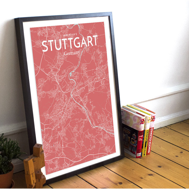 Stuttgart City Map 1 Piece Wall Art, 43.2cm H x 27.9cm W x 0.1cm D