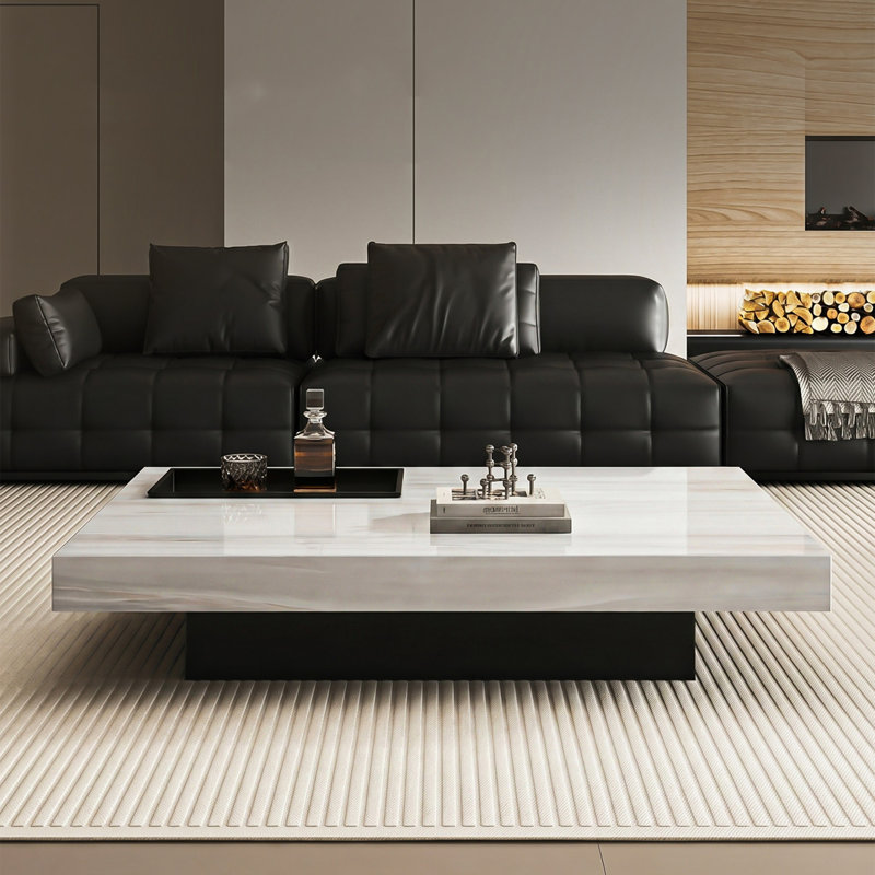 Italian rectangular marble coffee table, 11.8" H x 47.2" W x 23.6" D