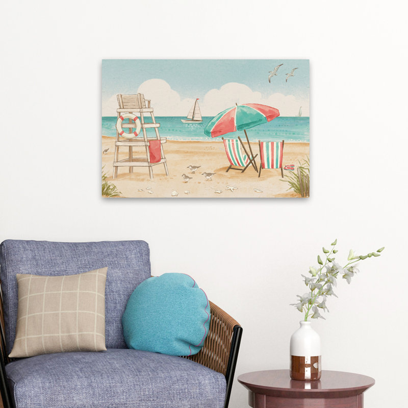 Beach Time I Crop - animaux, plages, oiseaux, nuages, art, H 16 po x l 24 po