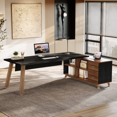 78.7" L-Shaped Executive Desk, Modern Large Office Computer Desk with Storage Cabinet for Home Office