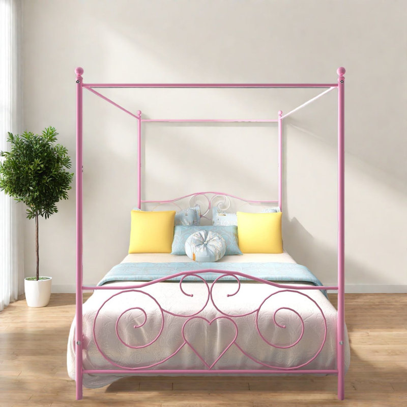 Sturdy Queen Beds, Metal Canopy Frame Vintage Pink For Modern Home