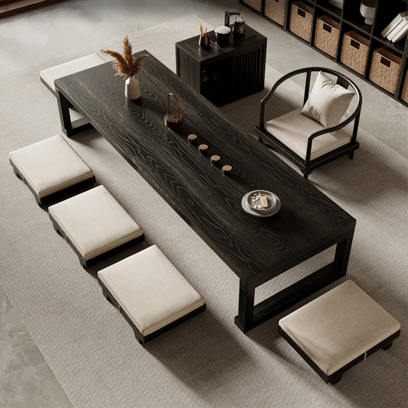 Black Solid Wood Rectangular Coffee Table, 13.78" H x 55.12" L x 23.62" W